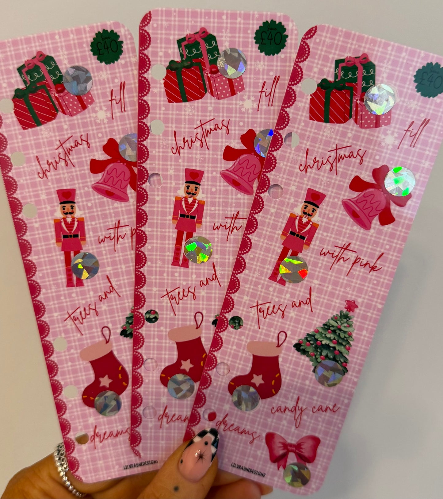 Pink Christmas Bookmark Saving Challenge