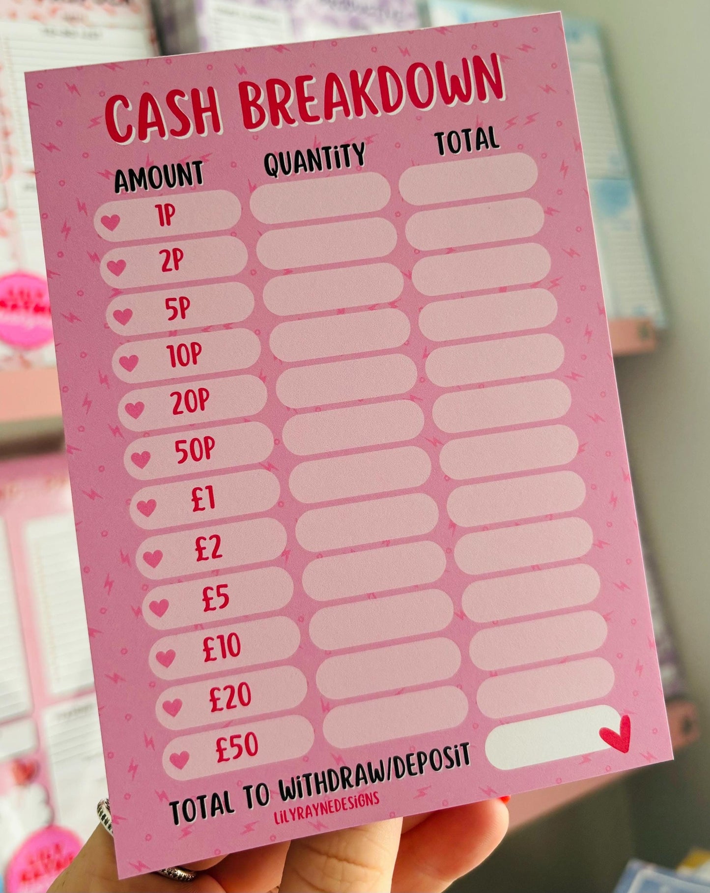 Cash Breakdown A6 Notepad